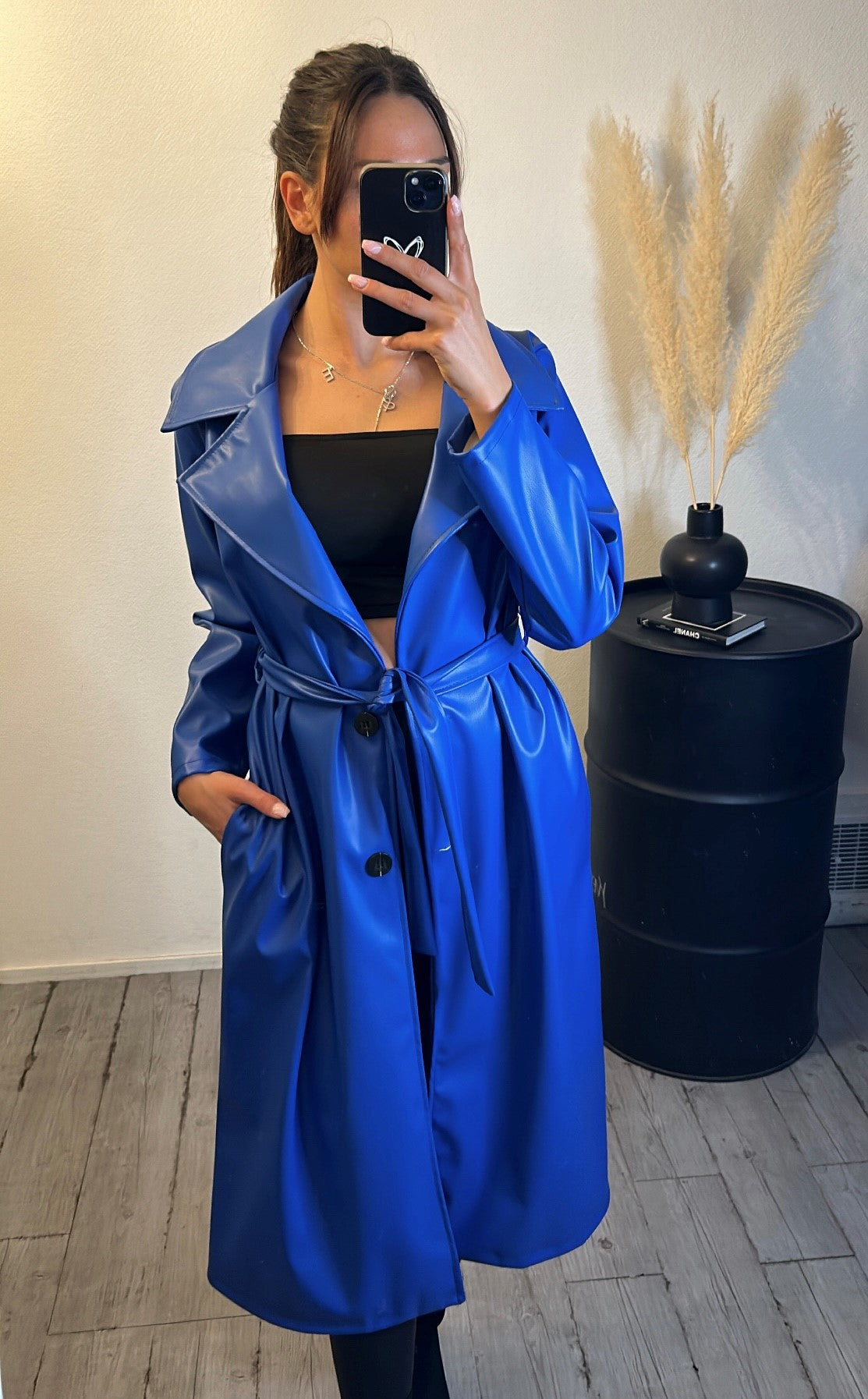 Manteau en similicuir bleu