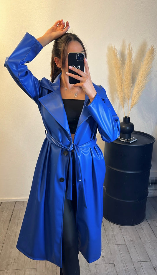 Manteau en similicuir bleu